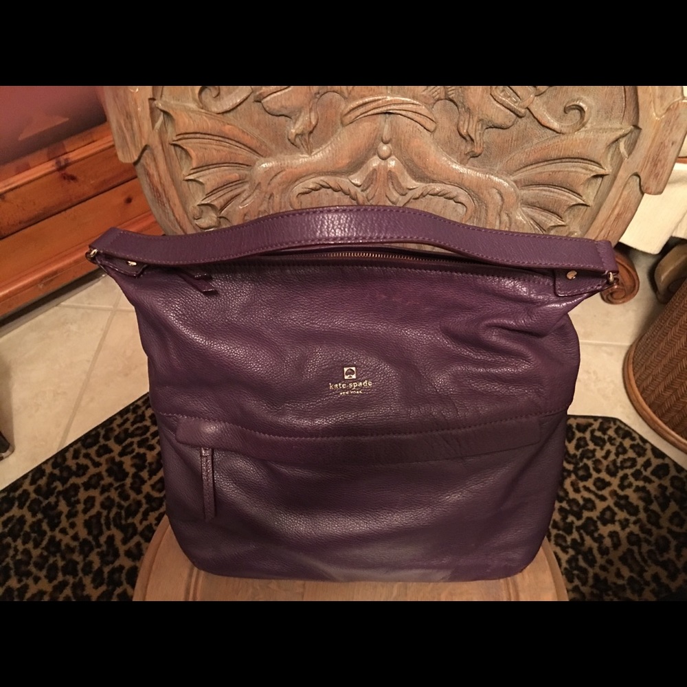 Kate Spade large dark purple pebbled leather handbag